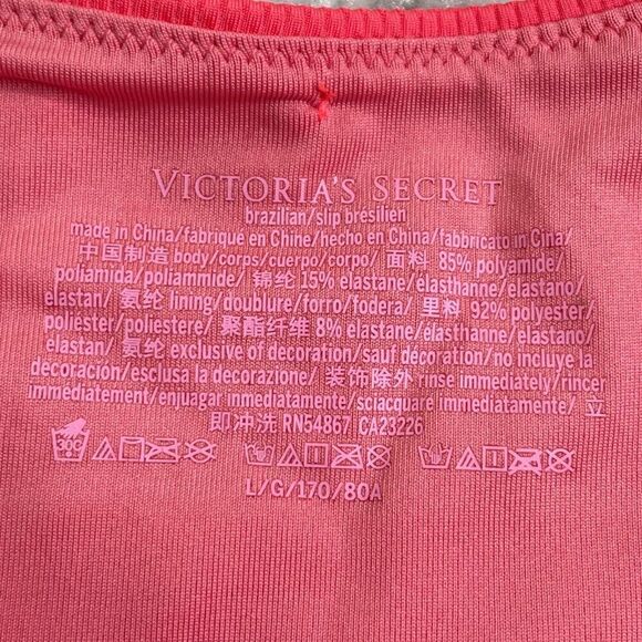 Victoria's Secret Brazilian Rib Bikini Bottom Coral Pink Womens Large - Picture 3 of 6